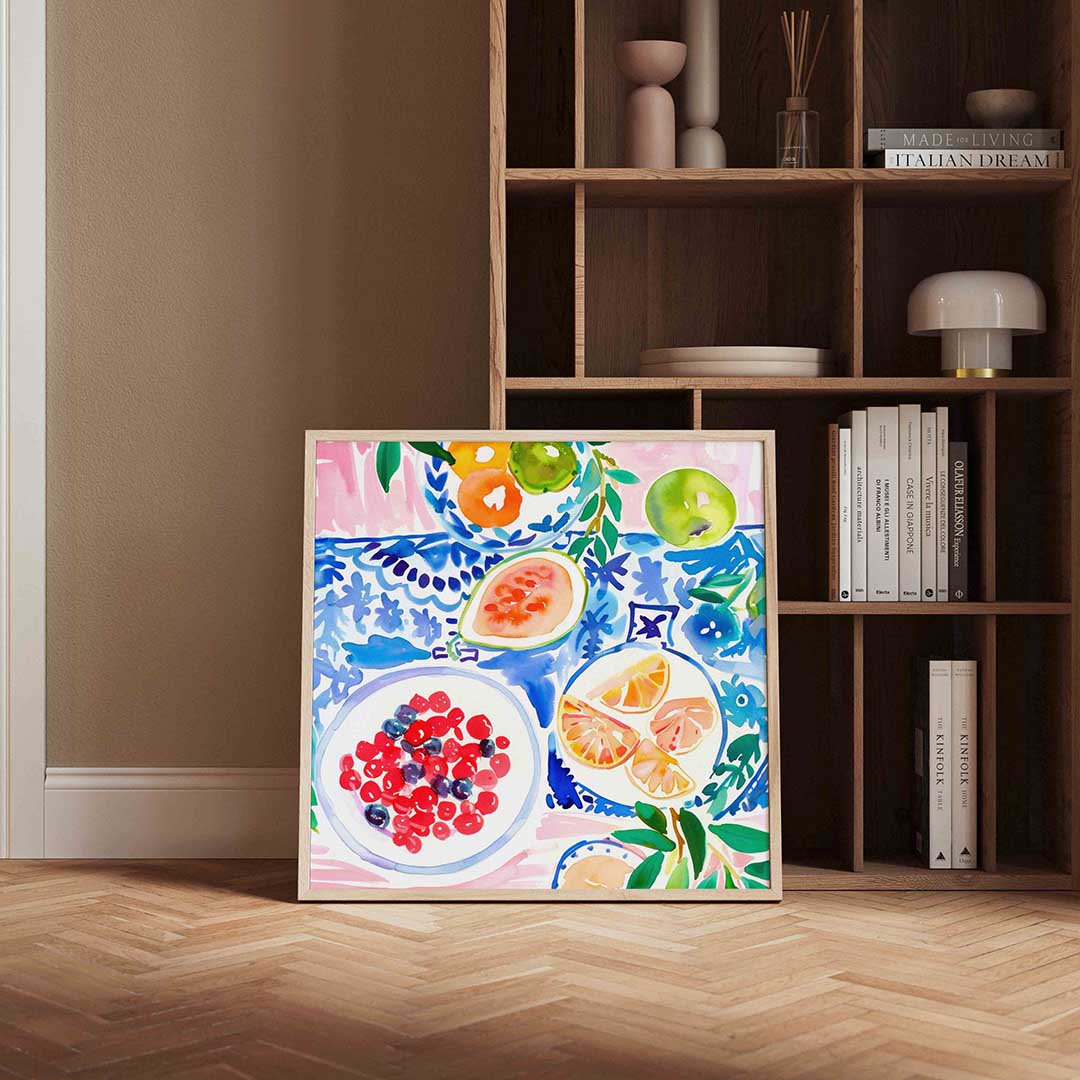 Fruit en patronen – kleurrijke vierkante wanddecoratie van WallArtistic
