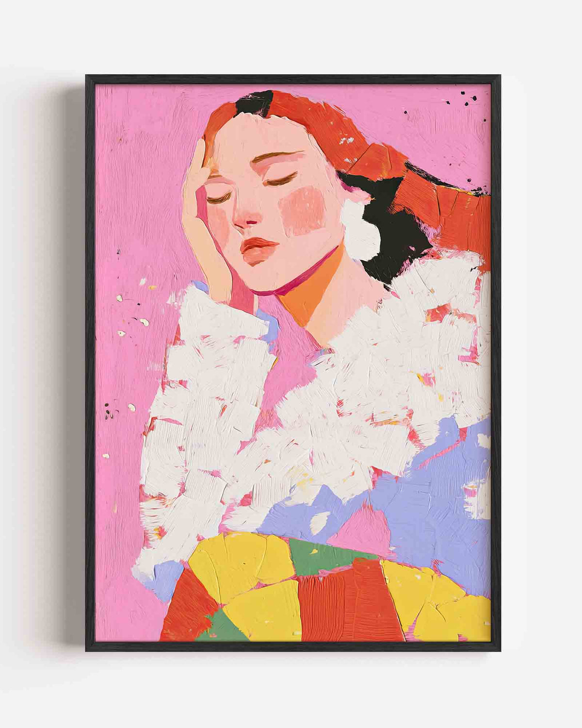 Vrouw met gesloten ogen – dromerige illustratie poster als wanddecoratie