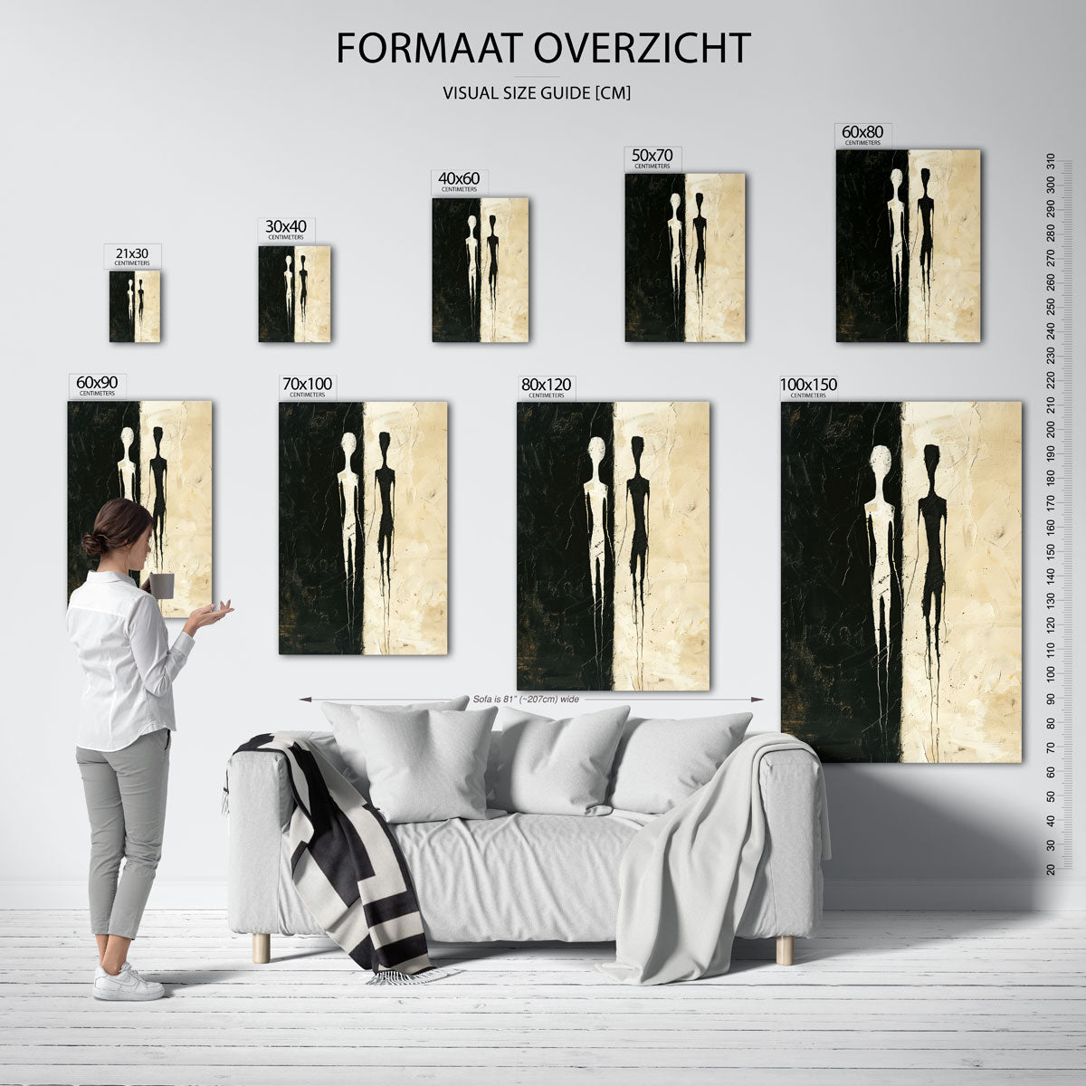 Twee figuren in contrast – staande muurposter met abstracte vormen