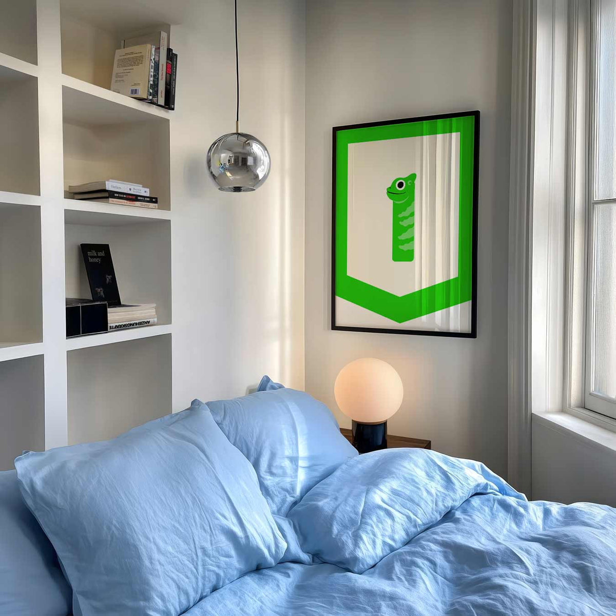 Vrolijke Kameleon Kunstposter – staande muurposter voor de kinderkamer