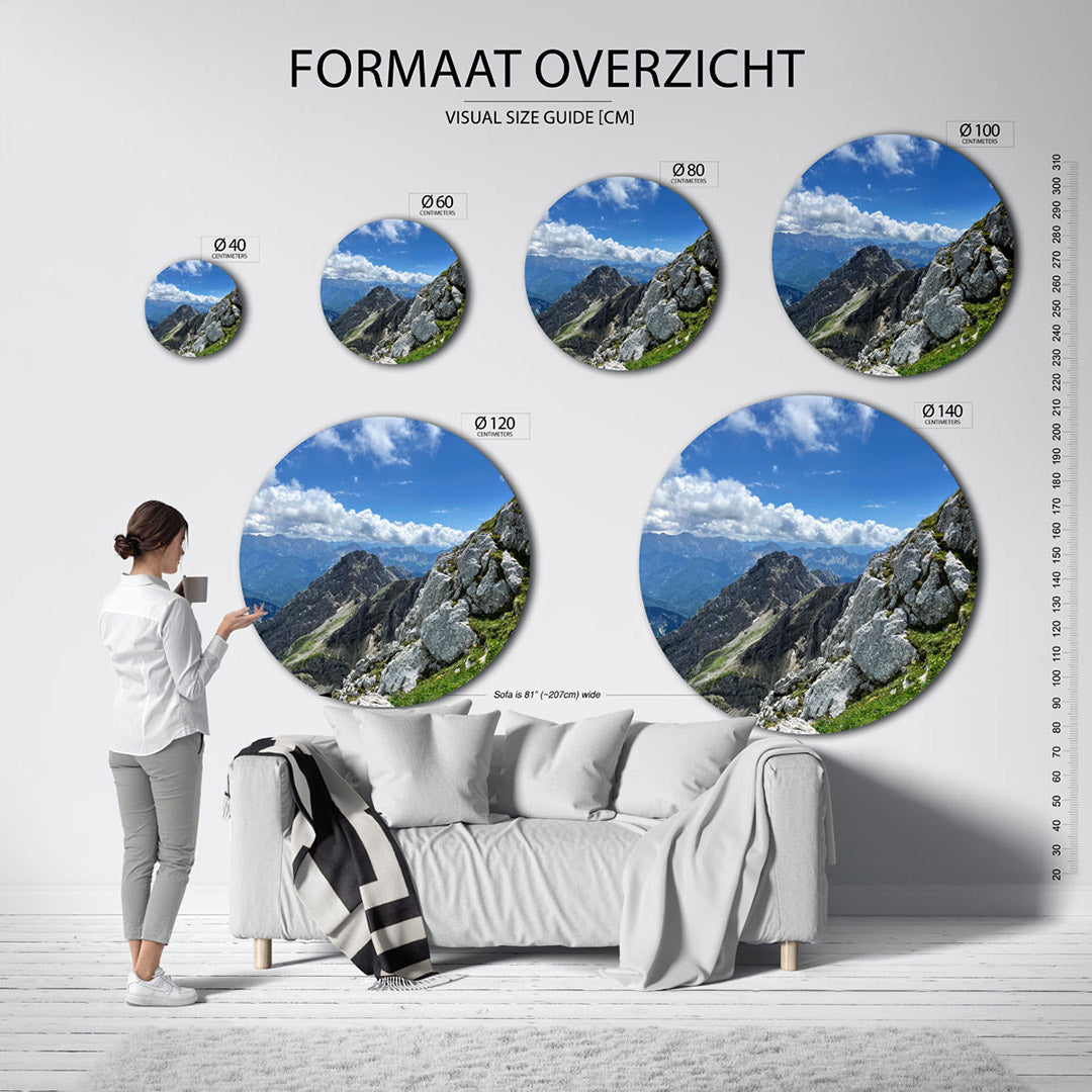 Berglandschap – ronde wanddecoratie met fotografie