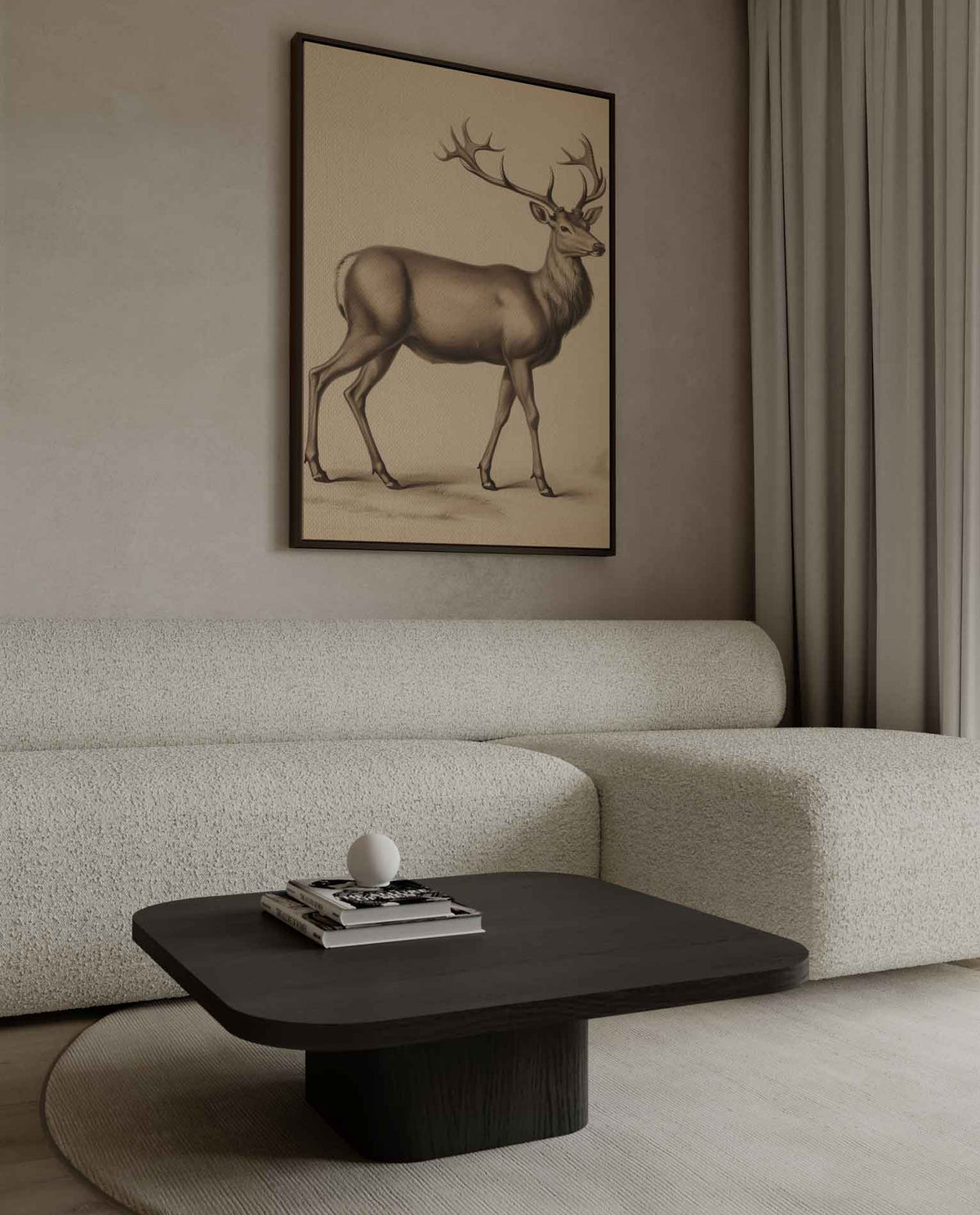 Elegante Hert in Potlood – dibond wanddecoratie in staand formaat
