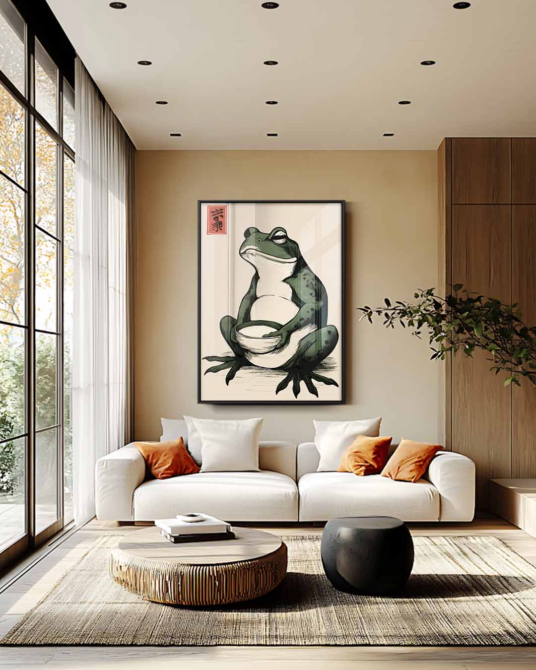 Zen Kikker met Kom – modern portret kunstwerk van WallArtistic