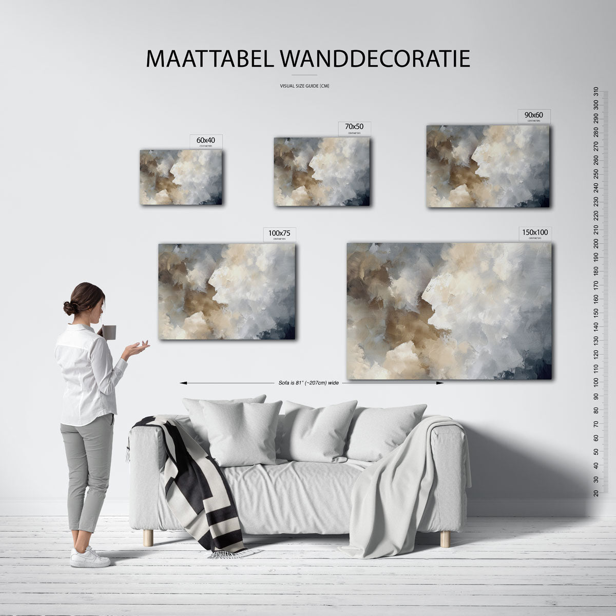 Zachte kleuren compositie – moderne liggende wandkunst