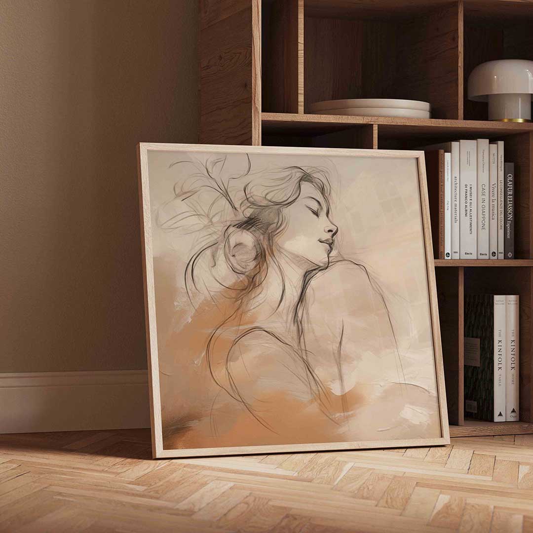 Vrouwelijk silhouet – moderne wandkunst met kleur en vormen als poster