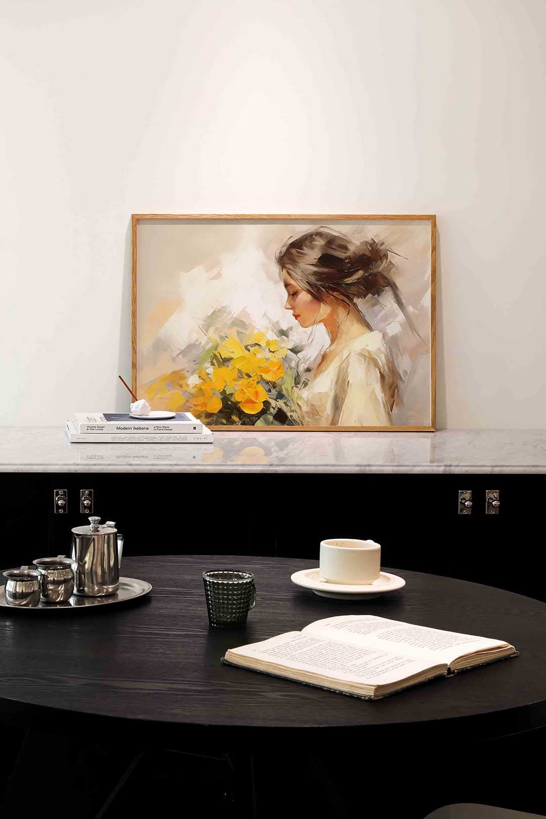 Vrouw met bloemen – portret poster in liggend formaat