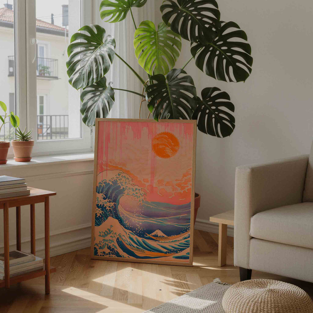 Golven en zon – moderne wandkunst als portret poster