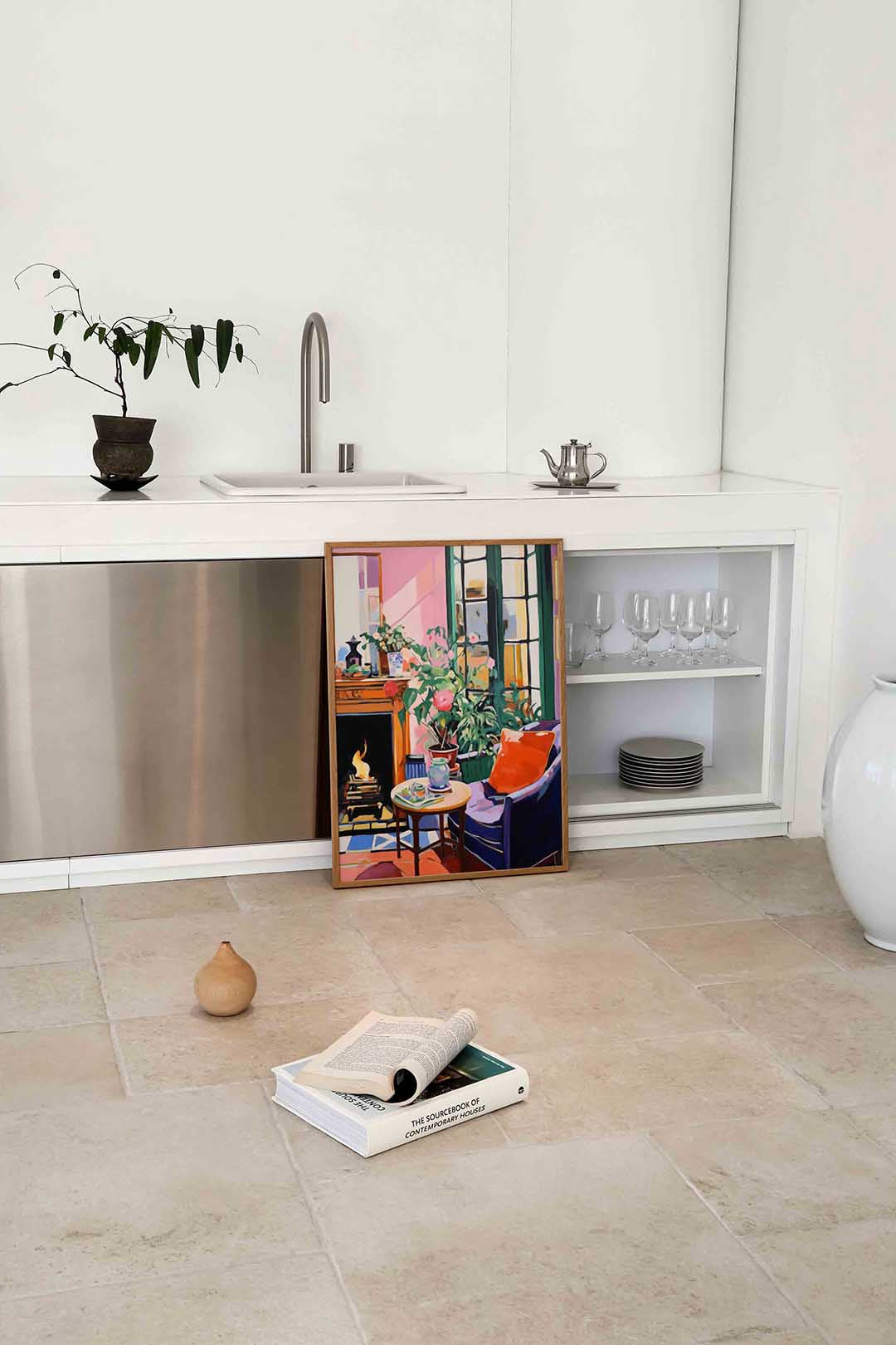 Interieur met open haard – culinaire wandkunst als portret poster