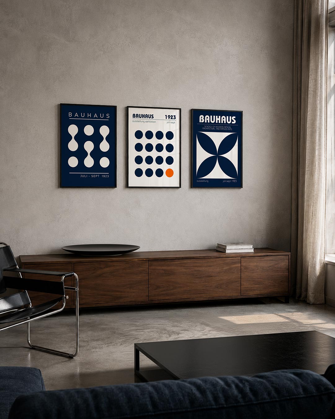Vormen en vlakken posterset – tweede productweergave – deze posterset in drie delen toont een ritmisch spel van witte cirkels