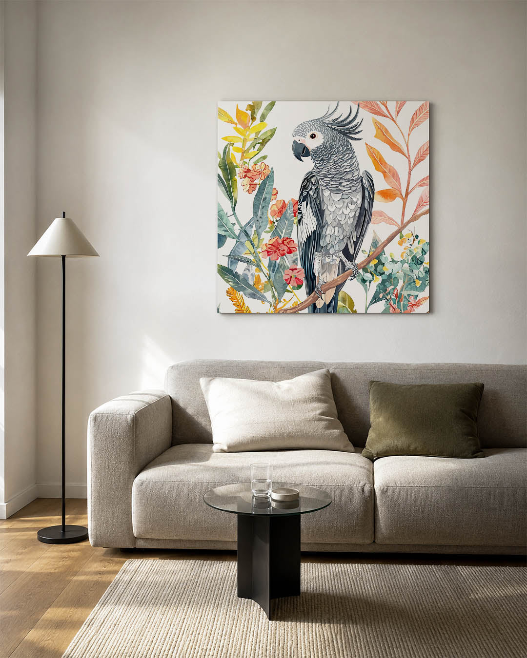 Vrolijke papegaai kunstwerk – detailweergave – dit kunstwerk toont een gedetailleerde papegaai omringd door kleurrijke