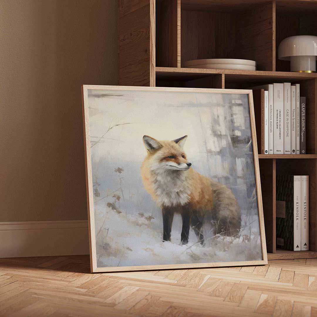Vos in winterlandschap – vierkante kerst wanddecoratie van WallArtistic