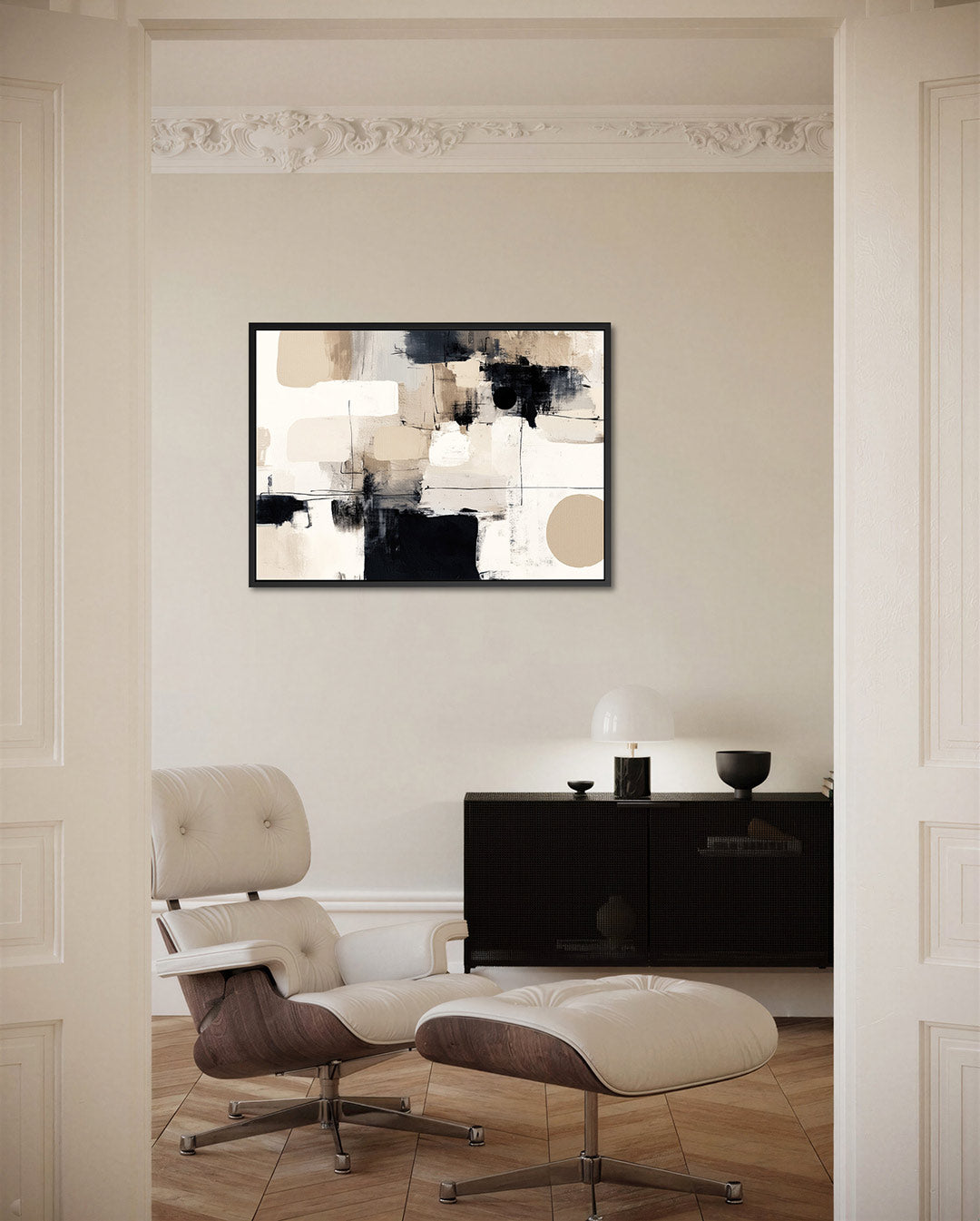 Geometrische vormen compositie – Beige – liggende wanddecoratie