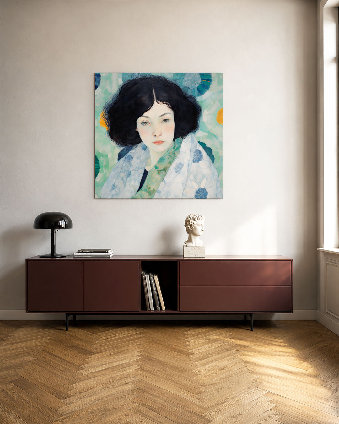 Abstract kunstwerk – tweede productweergave – een abstract kunstwerk met donkere tinten en een rustige visuele opbouw.