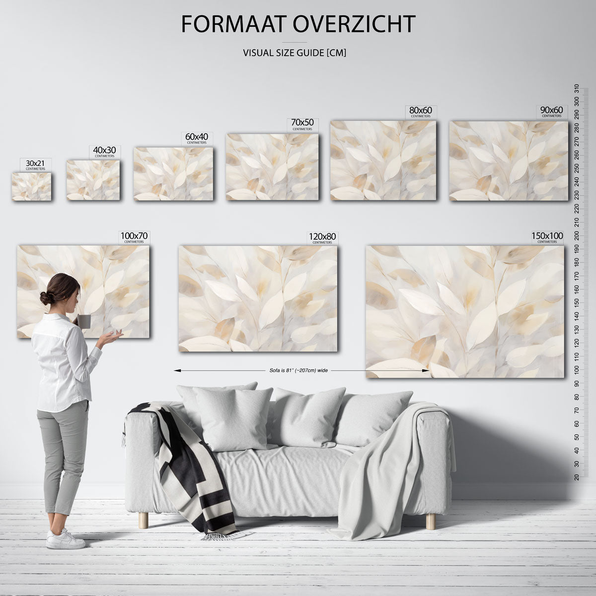 Bladeren in zachte tinten – liggende muurposter met bloemen