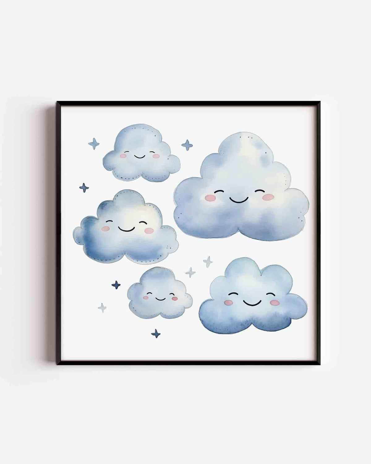 Lachende wolken – vierkante kinderposter als wanddecoratie