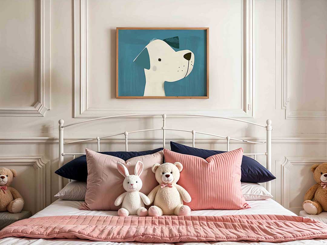 Hond met blauwe achtergrond – kids poster in liggend formaat