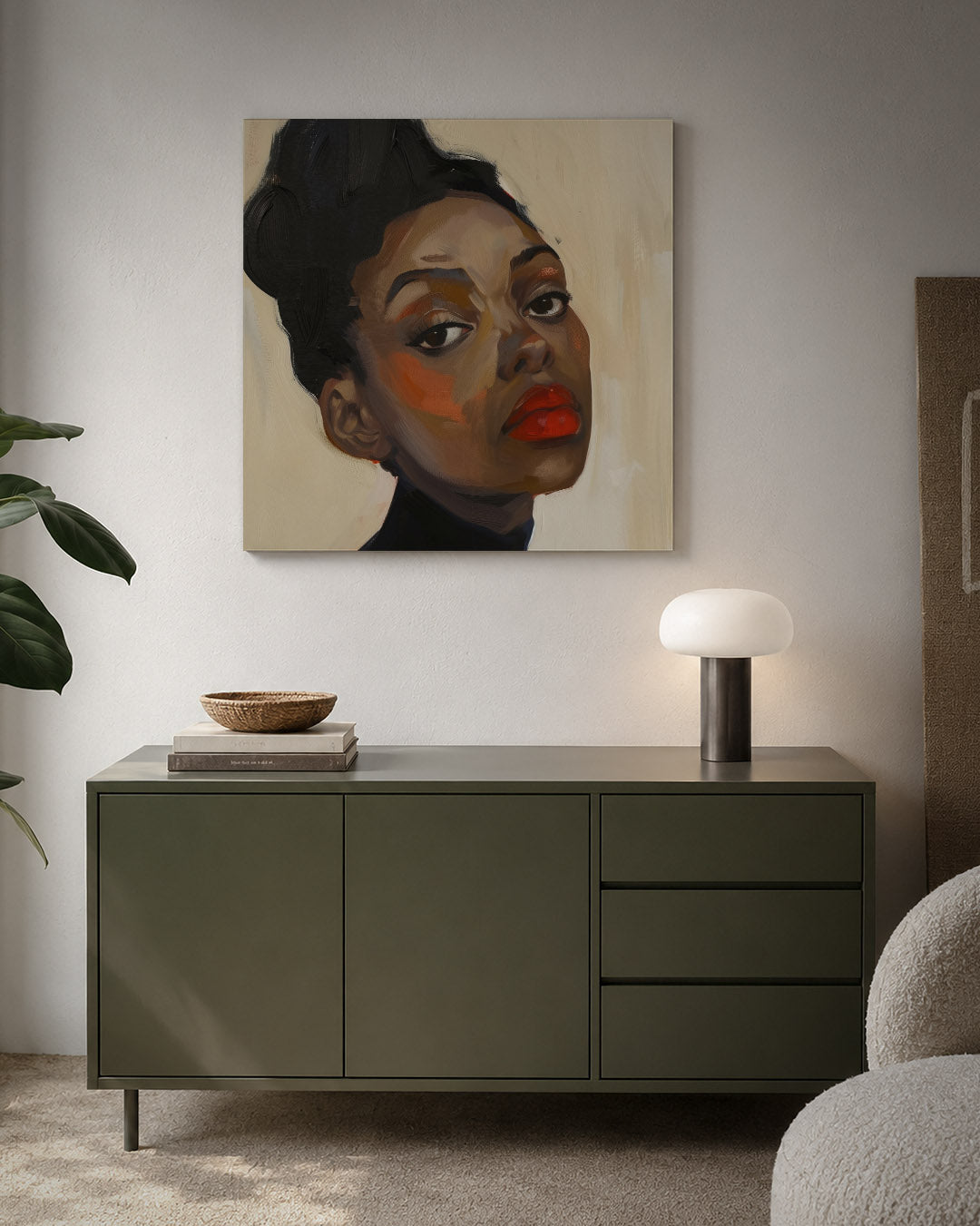 Portretstudie kunstwerk – detailweergave – dit werk toont een portret met gedurfde penseelstreken. De warme kleuren en de