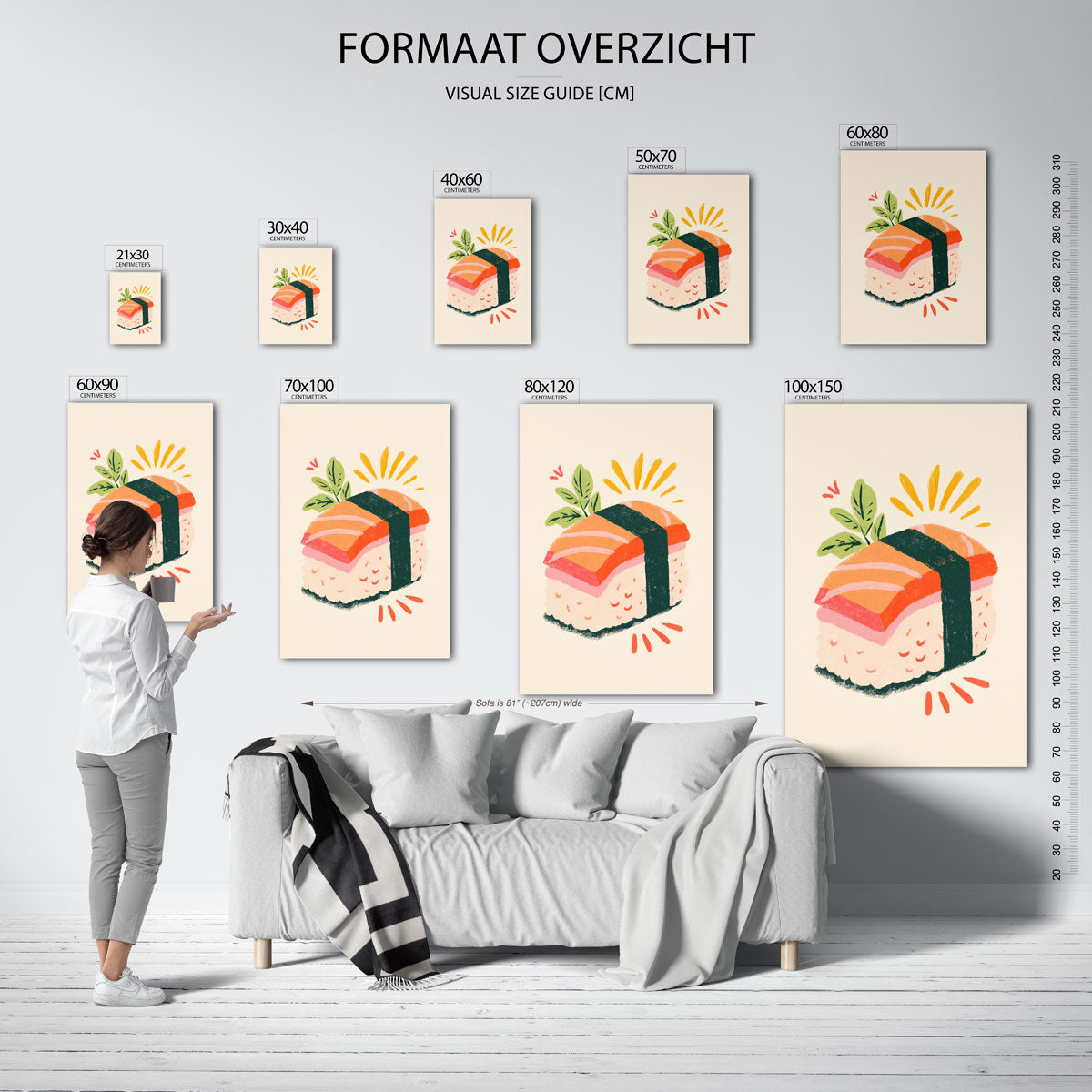 Sushi illustratie – staande muurposter voor keuken of eethoek