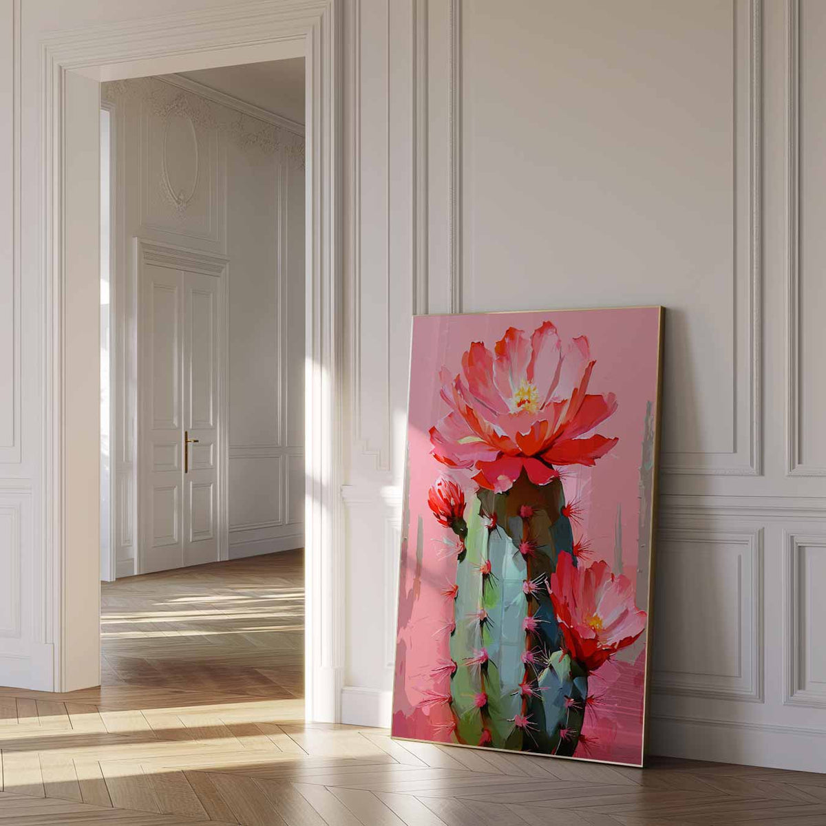 Bloeiende Cactus Kunstposter – paas poster als vrolijke staande wanddecoratie
