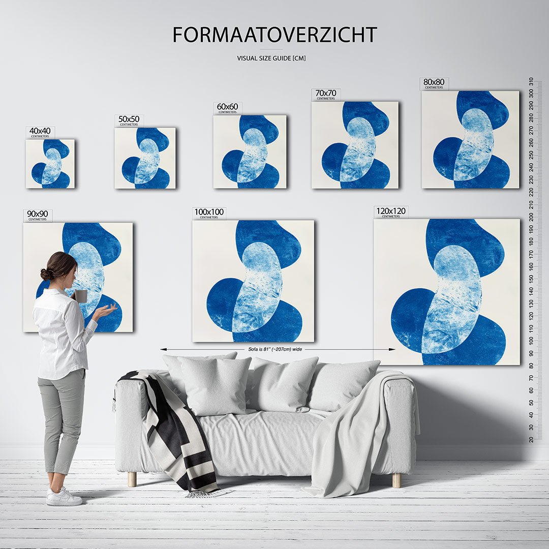 Organische vormen kunstwerk – materiaalweergave – dit kunstwerk toont vloeiende blauwe vormen op een lichte achtergrond. De