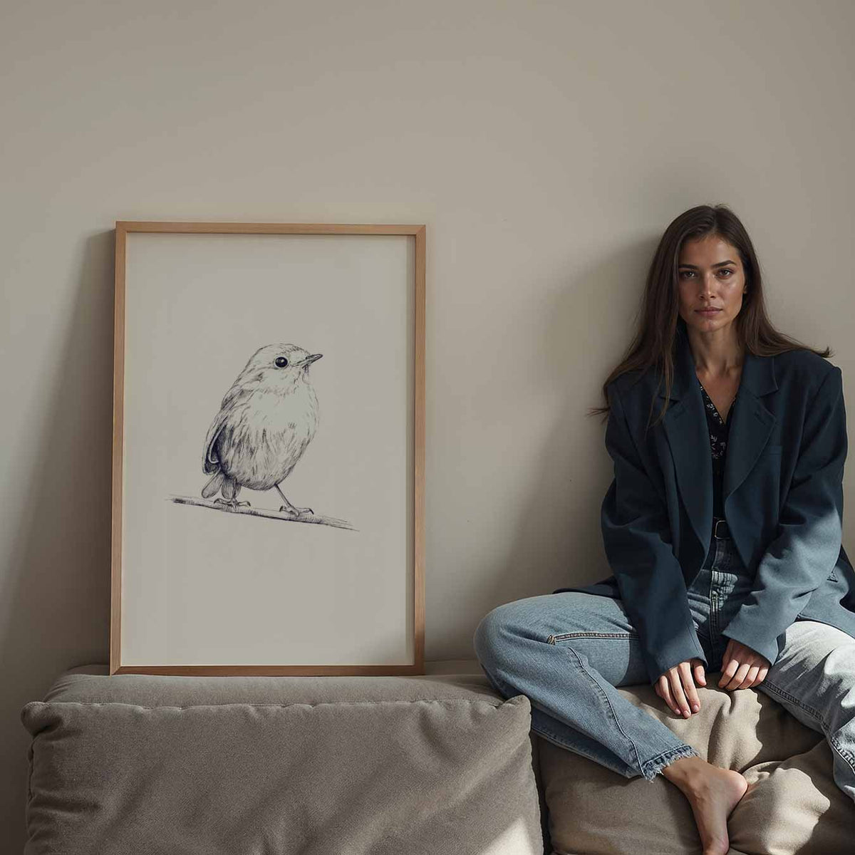 Schattige Vogel Illustratie – vintage poster in staand formaat