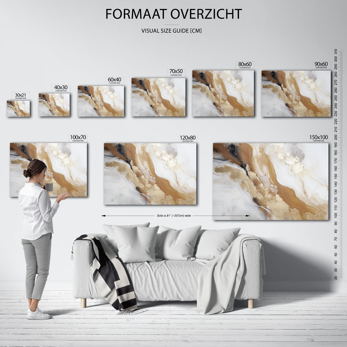 Abstracte beige en bruine – liggende muurposter met abstracte vormen