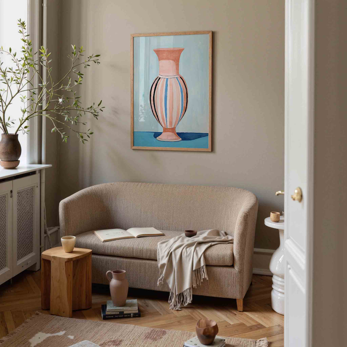 Gestreepte vaas – botanische poster in staand formaat