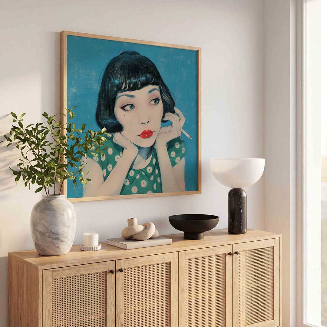 Vrouw met sigaret – kunst en design poster in vierkant formaat