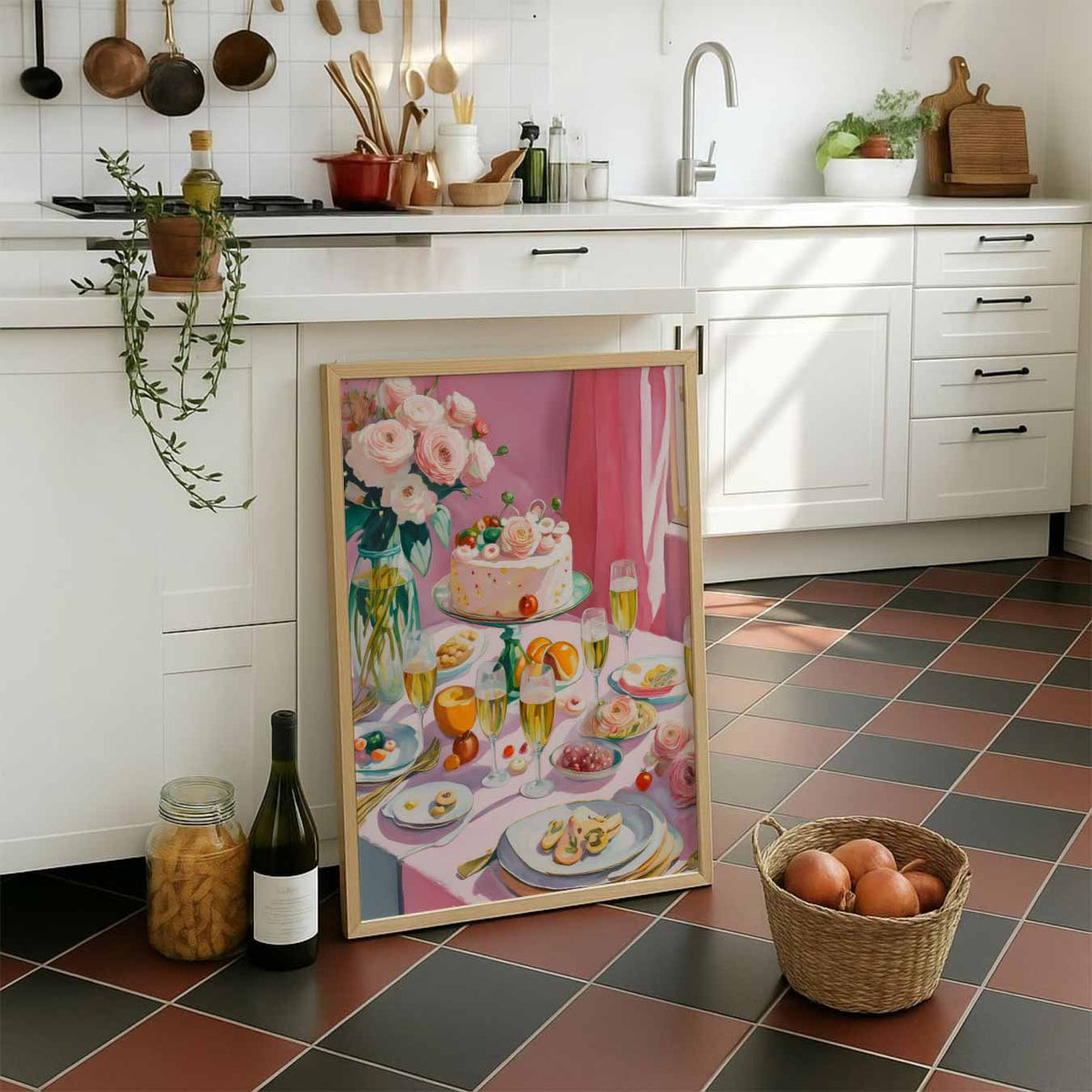 Romantische Tafelschikking – staande muurposter voor keuken of eethoek