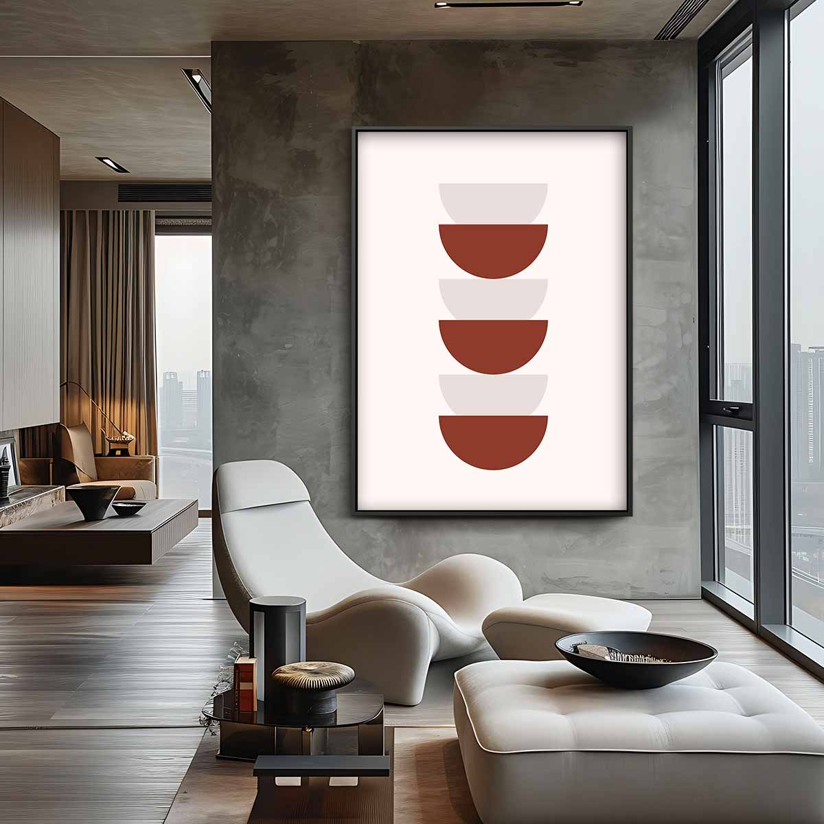 Abstracte Bruine Geometrie – kunstwerk met zwarte baklijst
