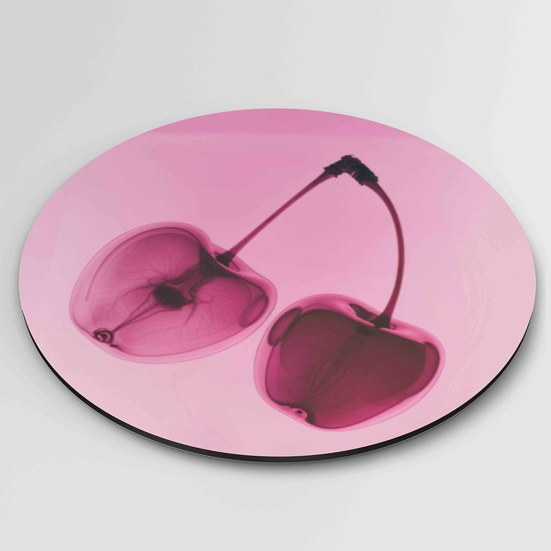 Kersen in roze – moderne ronde wanddecoratie van WallArtistic