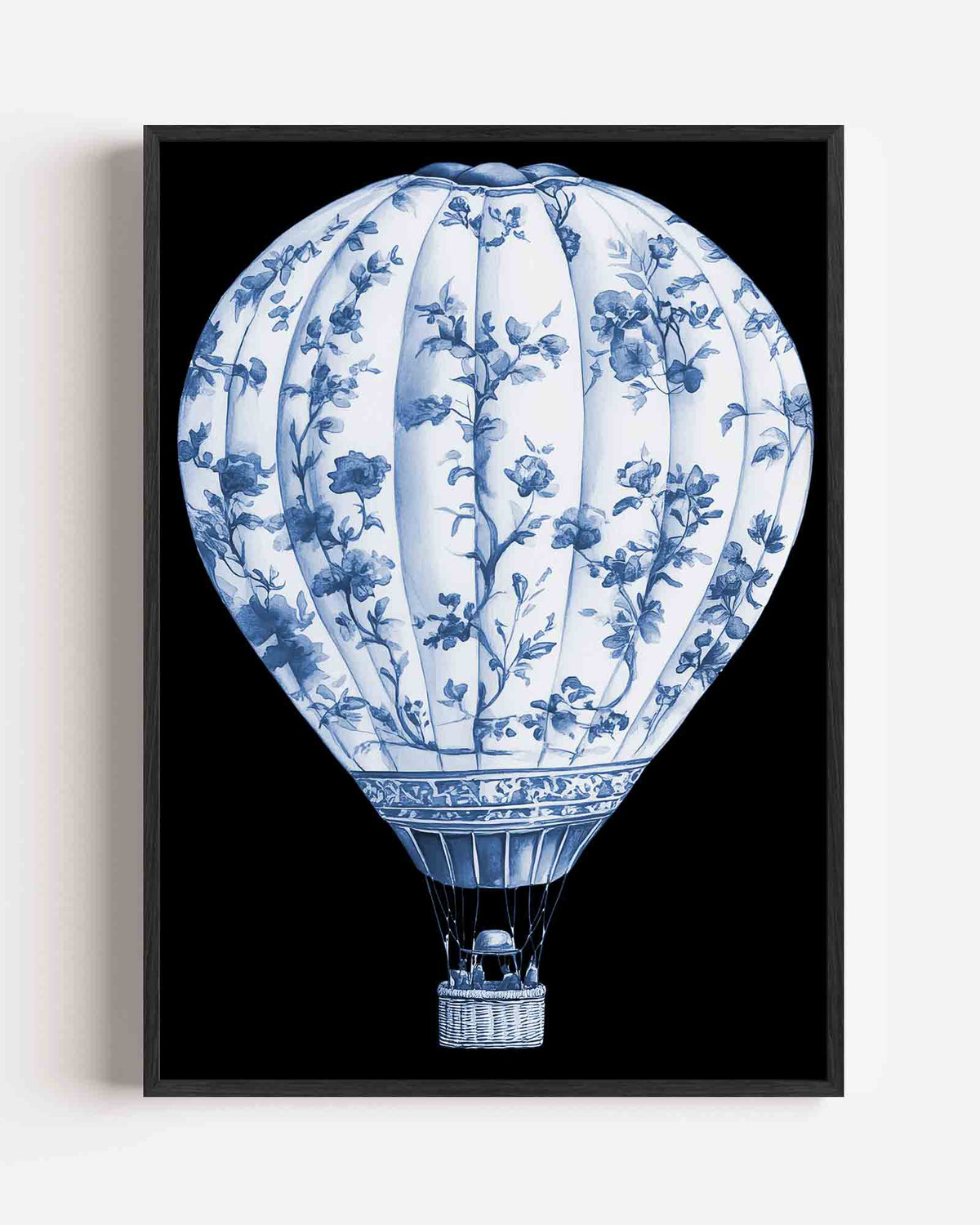 Luchtballon met bloemen – Delfts blauwe portret poster als wanddecoratie