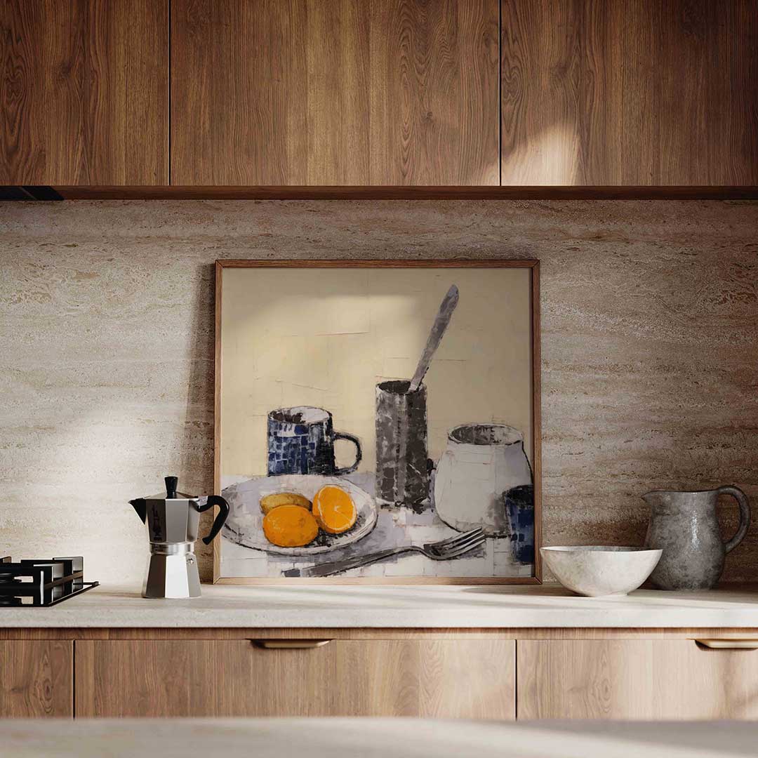 Stilleven met sinaasappels – culinaire wandkunst als vierkante poster