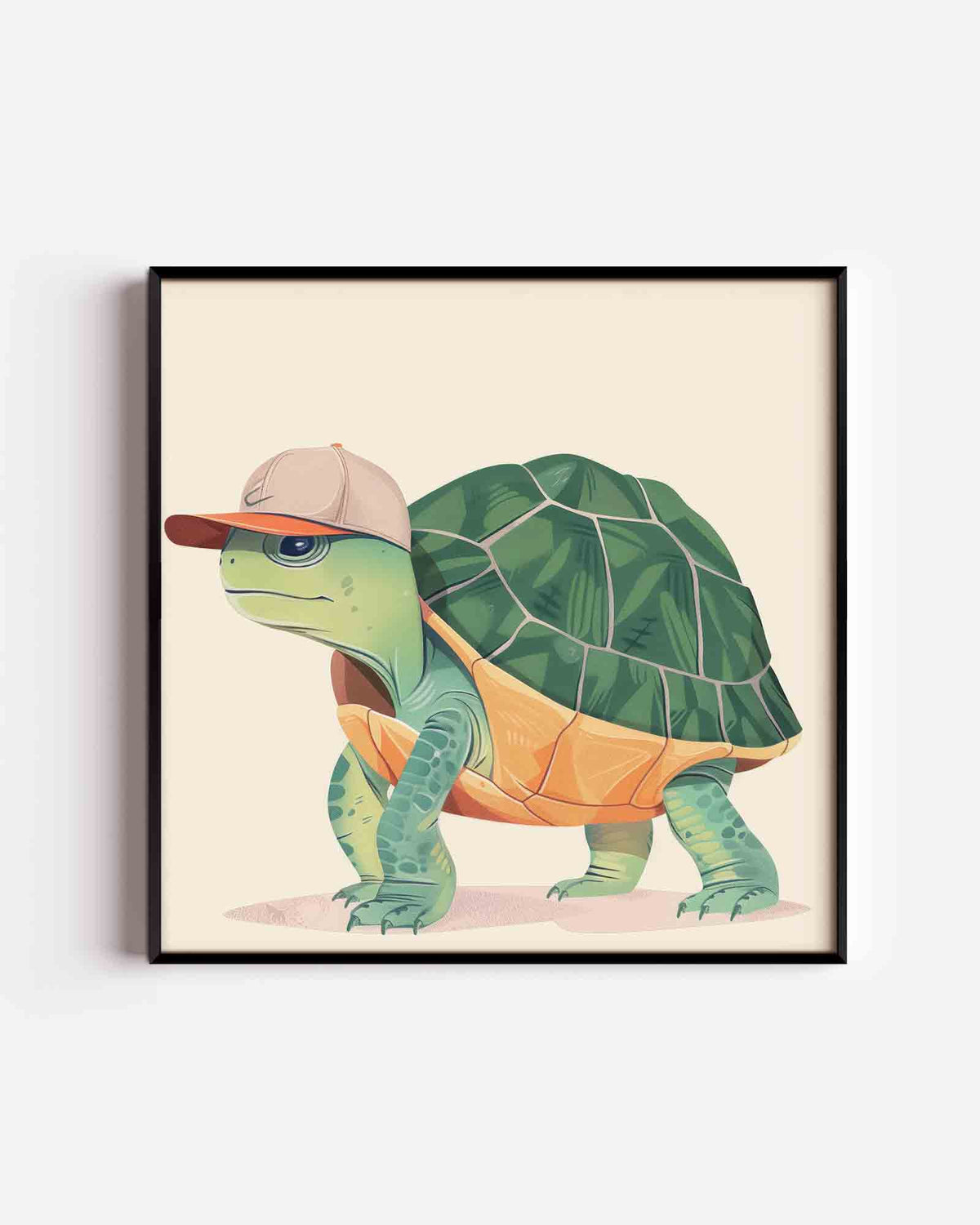 Schildpad met pet – vierkante kinderposter als wanddecoratie