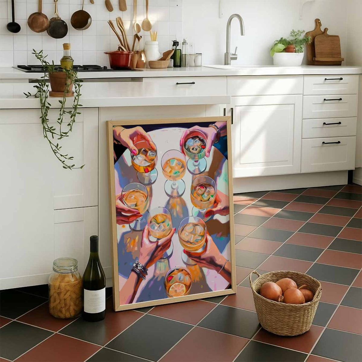 Gezellige Cheers Avond – staande muurposter voor keuken of eethoek