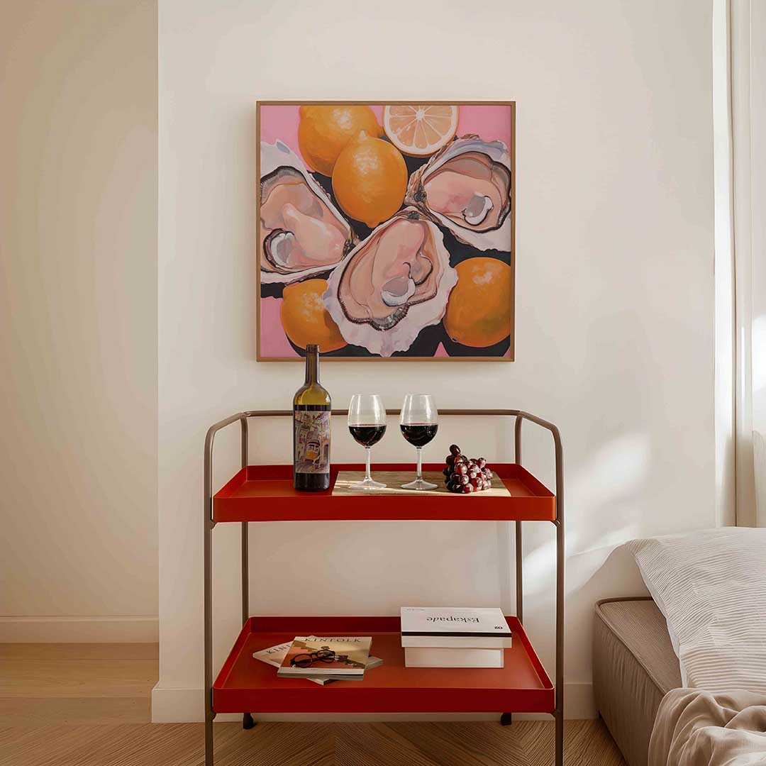 Citroenen en oesters – vierkante keuken wanddecoratie van WallArtistic