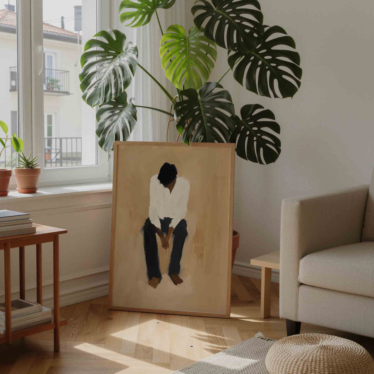 Zittende figuur – moderne illustratie als portret poster