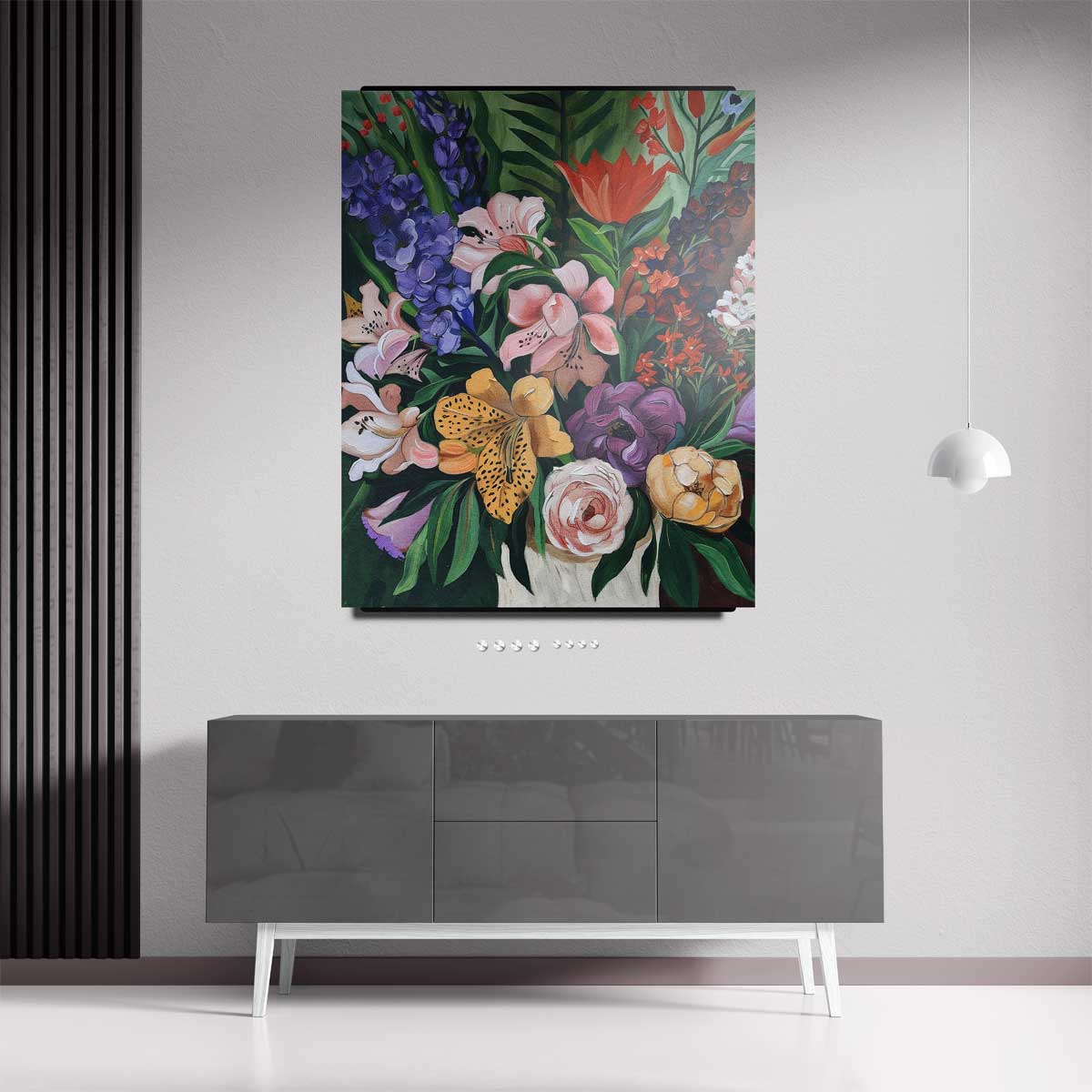 Bloemrijke Fantasie – kunstwerk met zwarte baklijst