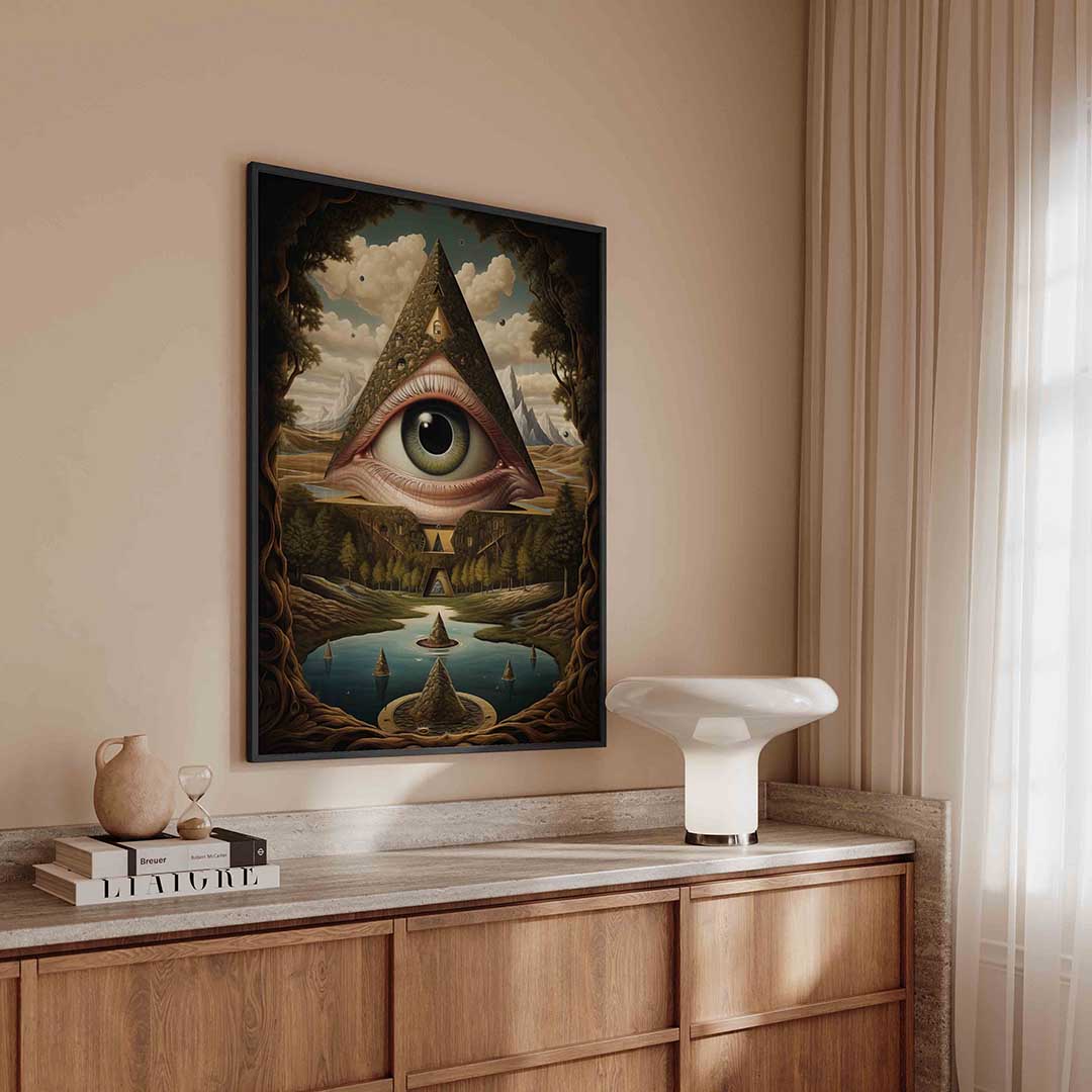 Oog in piramide – surreal poster in staand formaat