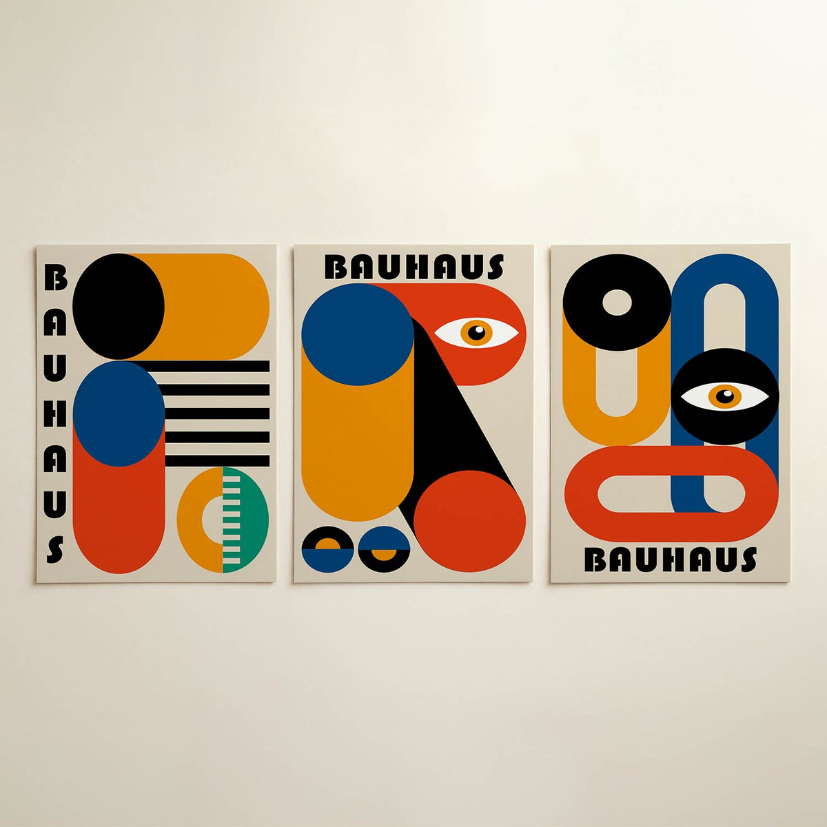 Vormen en kleurvlakken posterset – detailweergave – deze posterset in drie delen toont een speelse mix van cirkels