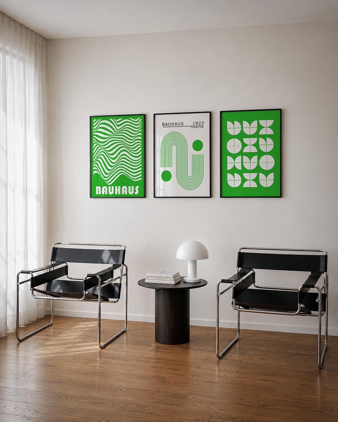 Golvend lijnenspel posterset – tweede productweergave – deze posterset in drie delen toont vloeiende, golvende lijnen in