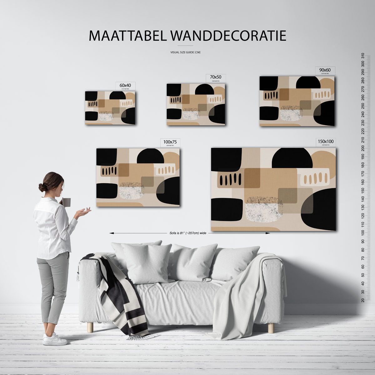 Geometrische vormen compositie – Zwart – moderne liggende wandkunst