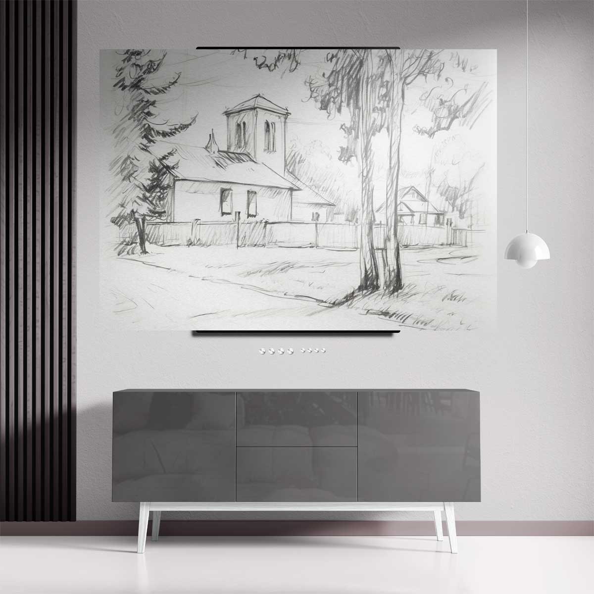 Dorpskerk en Bomen – dibond kunstwerk als wanddecoratie
