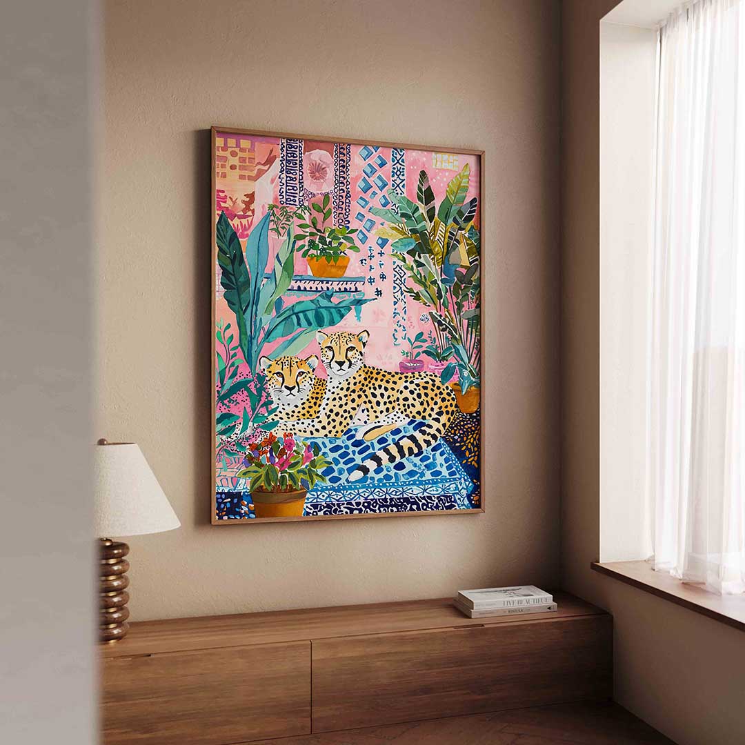 Luipaarden en planten – dierenillustratie als portret poster