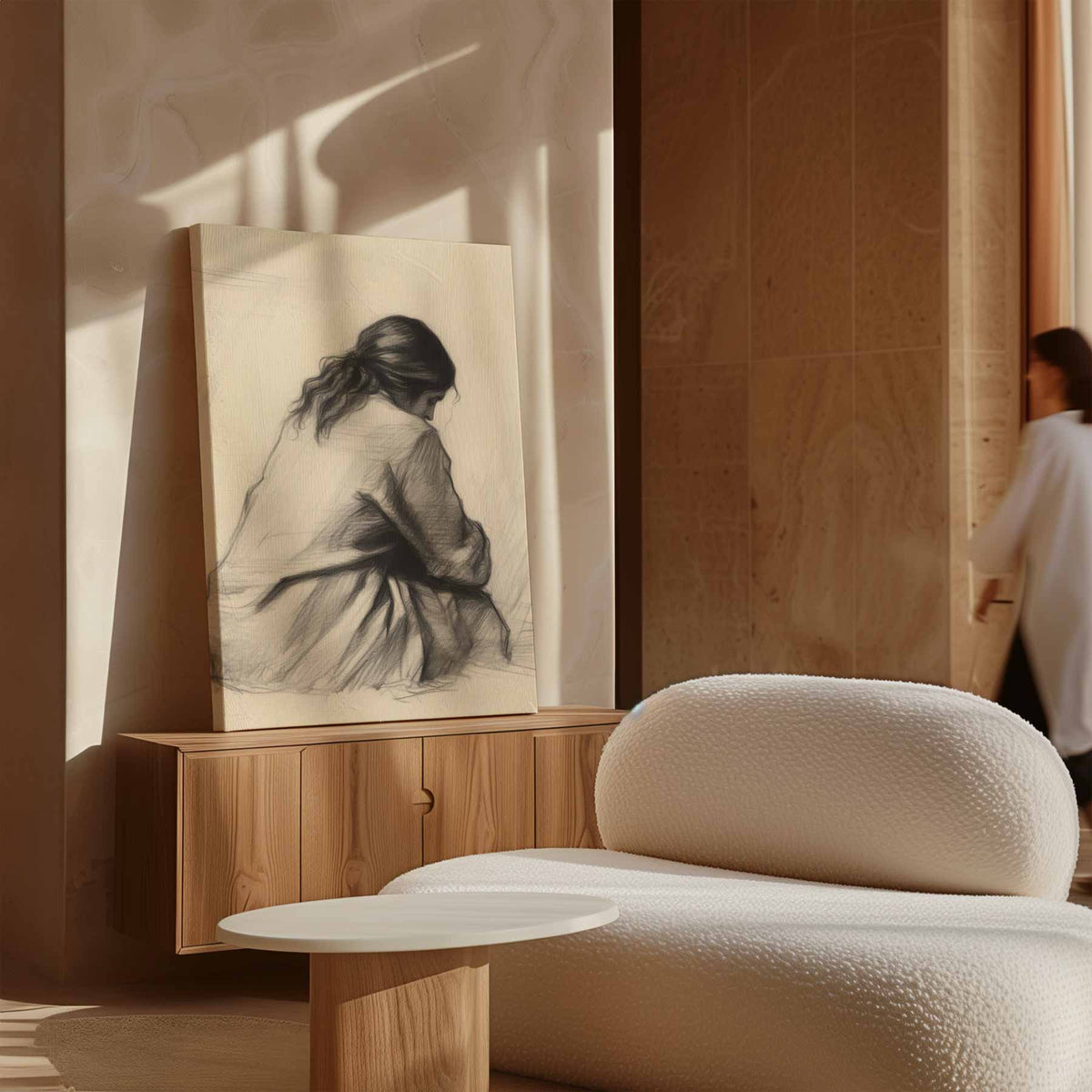 Intiem Moment in Potlood – canvas wanddecoratie in portret formaat