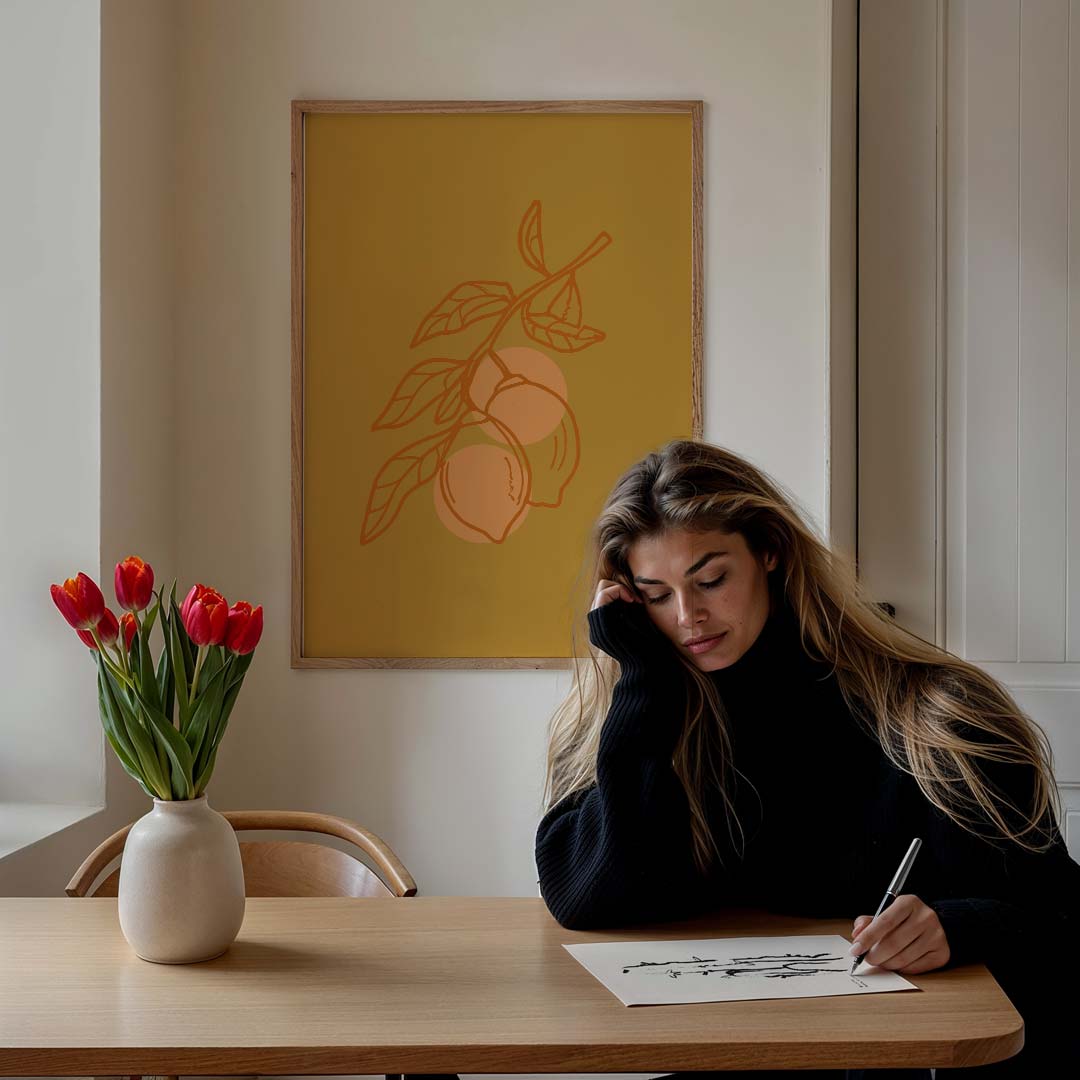 Citruskunst aan de Muur – staande zomer wanddecoratie van WallArtistic