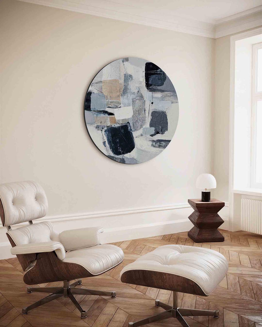 Abstracte vormen – ronde wanddecoratie met abstract ontwerp