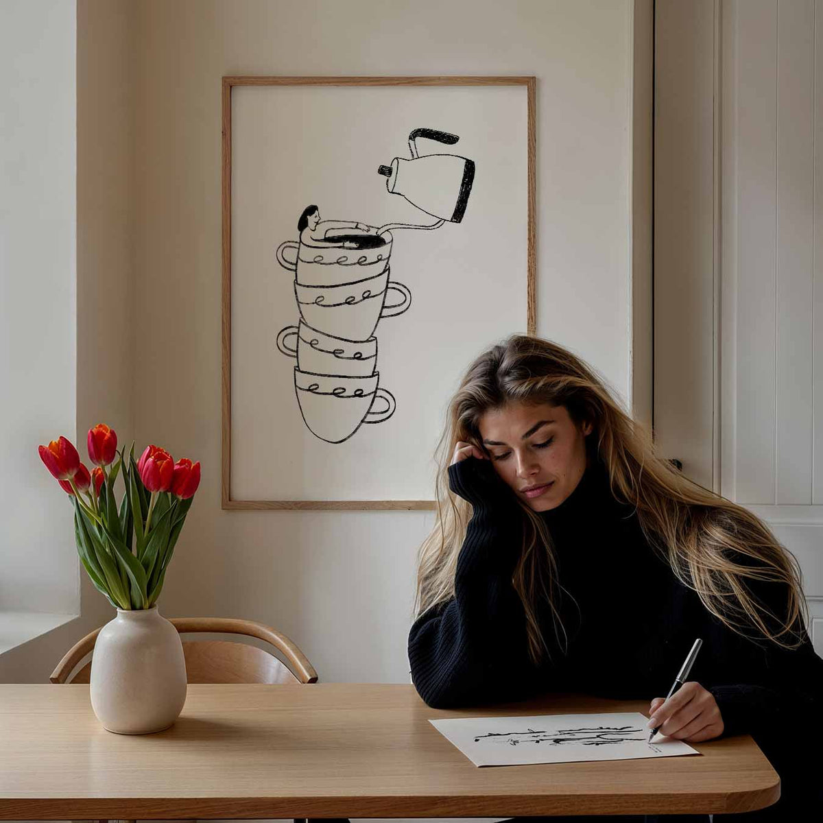 Koffiegenot Illustratie – staande muurposter met zomerse uitstraling