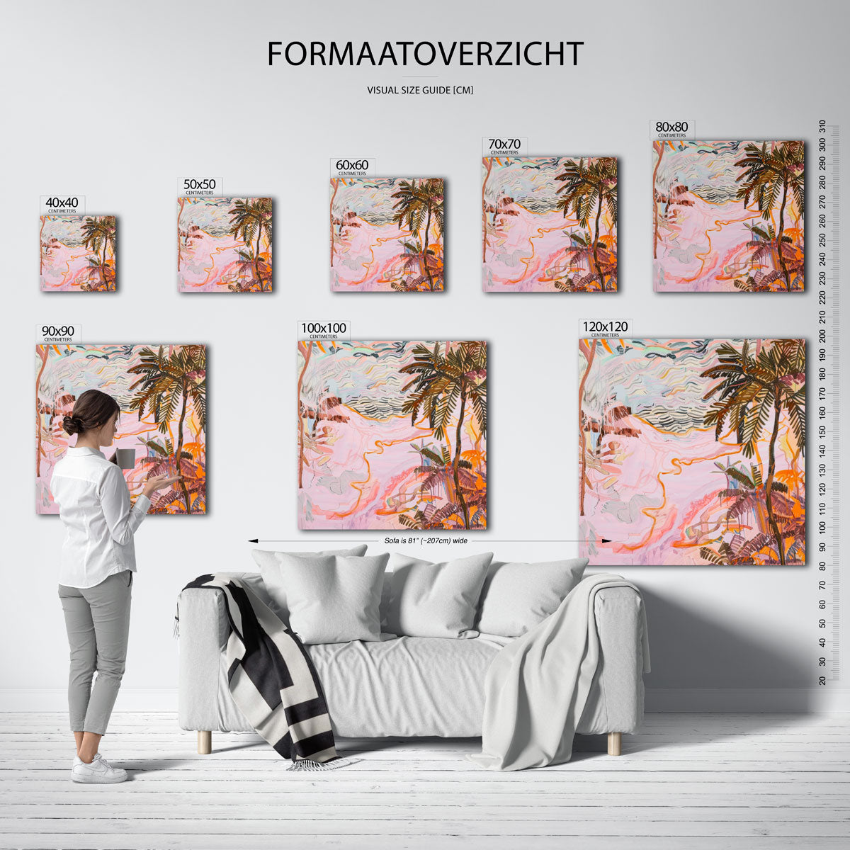 Palmboom en golvende lijnen – vierkante jungle wanddecoratie van WallArtistic