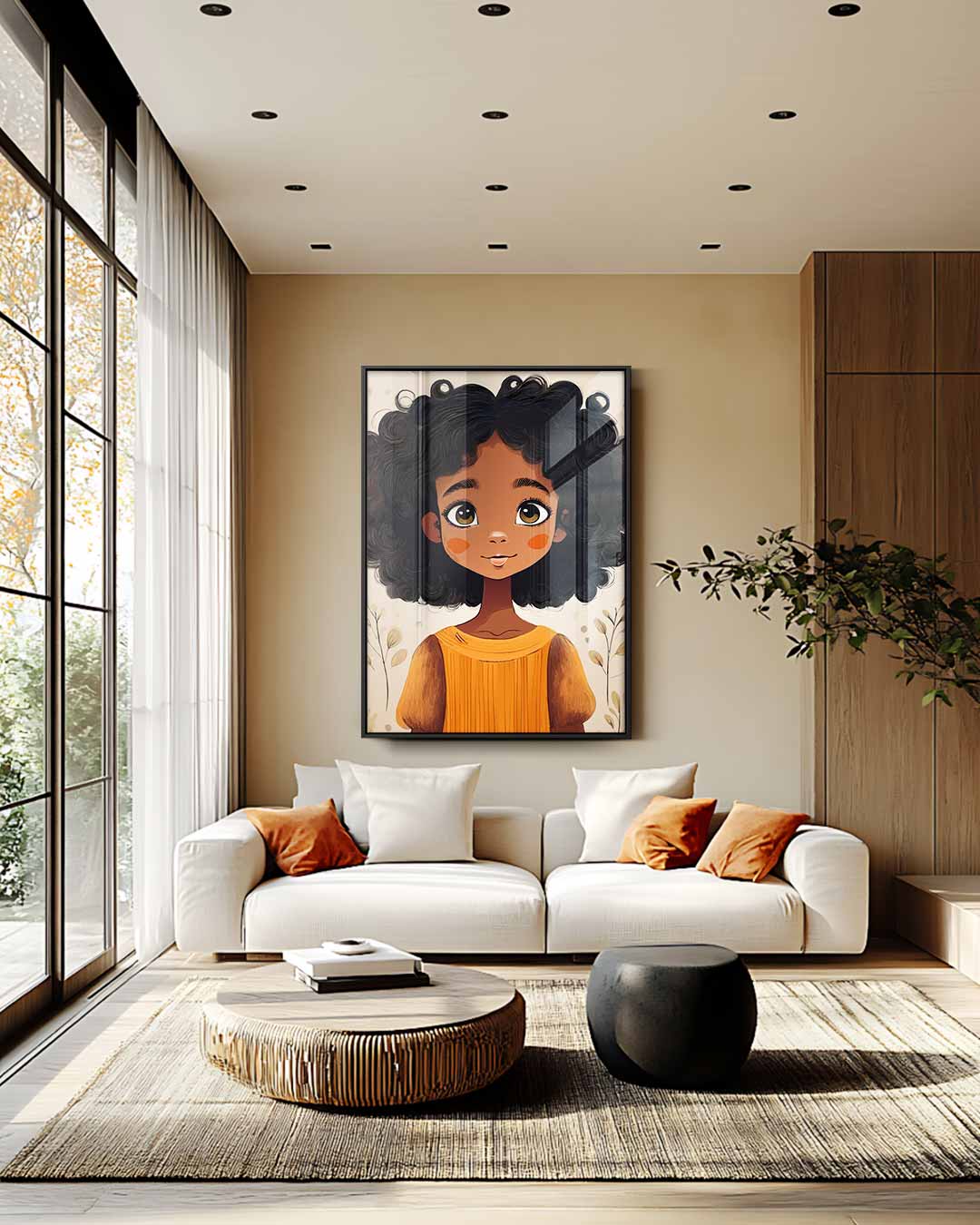 Schattig Meisje met Krullend Haar – staand kunstwerk voor modern interieur